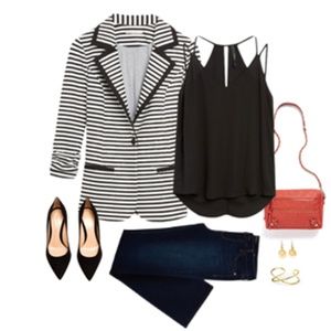 Black and white striped jersey blazer, Size M